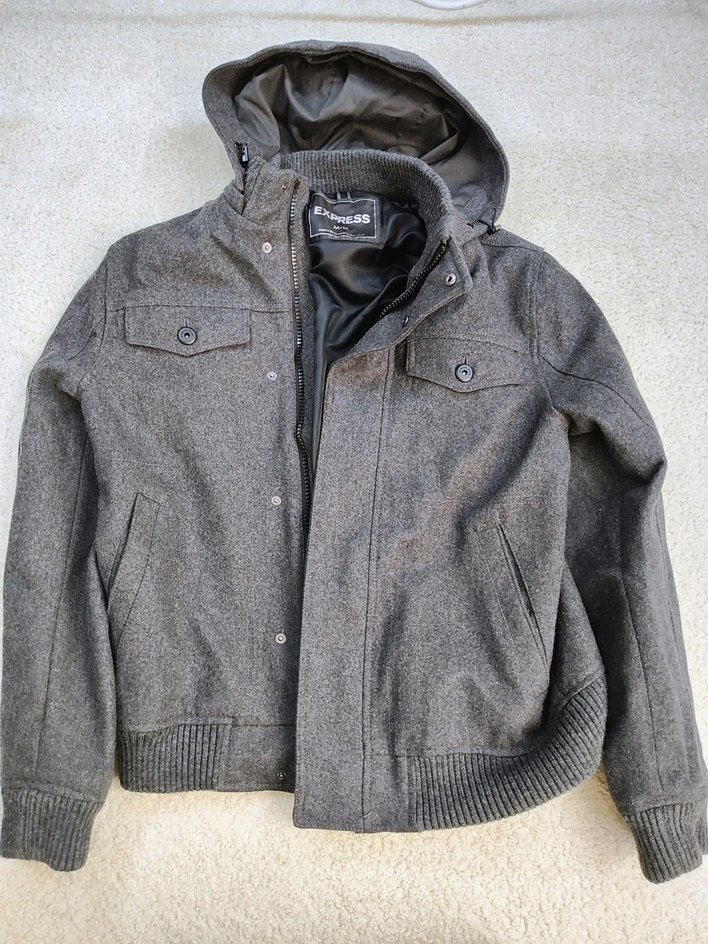 Express: Medium Men's Hooded Bomber Jacket in Charcoal